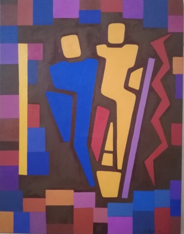 Painting titled "abstraction n2" by Robert Marion, Original Artwork, Oil Mounted on Wood Stretcher frame