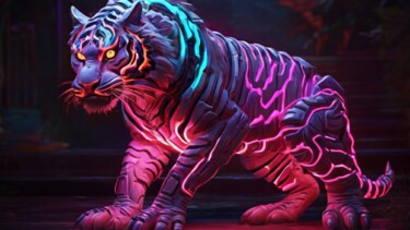 数字艺术 标题为“Neon tiger” 由Pixqix, 原创艺术品, AI生成的图像