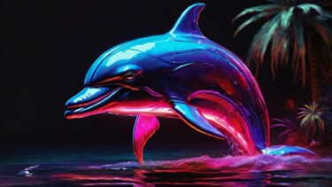 数字艺术 标题为“Neon dolphin” 由Pixqix, 原创艺术品, AI生成的图像