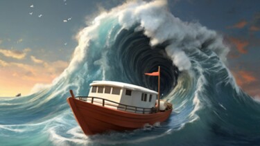 数字艺术 标题为“Boat at sea” 由Pixqix, 原创艺术品, AI生成的图像