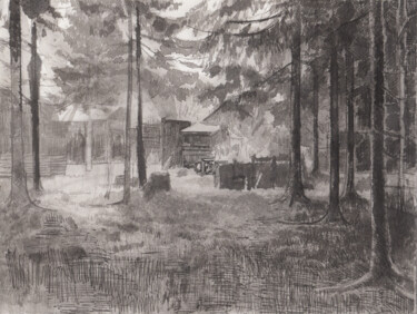 Desenho intitulada "Лесная поляна" por Igor Masin, Obras de arte originais, Tinta Montado em Outro painel rígido