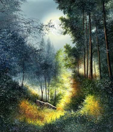 LUNAR WHISPER Painting titled "LUNAR WHISPER" by Sergey Miqayelya, Original Artwork, Oil Mounted on Wood Stretcher frame