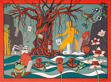 Ζωγραφική με τίτλο "La Nature reprend s…" από Paintings By Lore, Αυθεντικά έργα τέχνης, Ακρυλικό Τοποθετήθηκε στο Ξύλινο φορ…