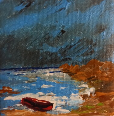 Painting titled "Barque en bretagne" by Roberto Urbano, Original Artwork, Acrylic Mounted on Wood Stretcher frame