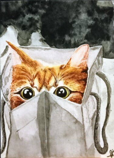 Painting titled "Прятки" by Kateryna Bakumenko, Original Artwork, Watercolor