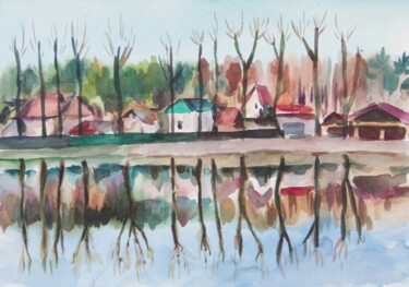 Autumn day Painting titled "Autumn day" by Yuliya Kachan, Original Artwork, Watercolor