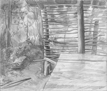 Desenho intitulada "Беседка у пруда" por Igor Masin, Obras de arte originais, Lápis