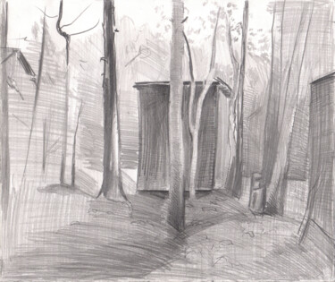 Disegno intitolato "Лес у заброшенного…" da Igor Masin, Opera d'arte originale, Matita