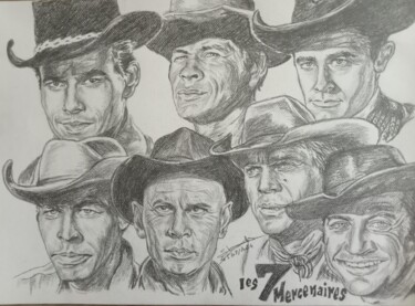 Représentation des acteurs du film Les 7 Mercenaires réalisé Disegno intitolato "Représentation des…" da Gilles Staub (LeCrayonAgile), Opera d'arte originale, Matita