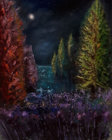Peinture intitulée "La fleur bleue" par Frédéric Letrun, Œuvre d'art originale, Huile Monté sur Panneau de bois