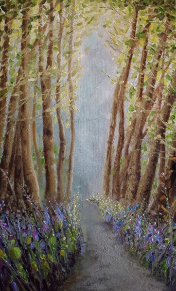 Peinture intitulée "Le chemin des abeil…" par Frédéric Letrun, Œuvre d'art originale, Huile Monté sur Panneau de bois