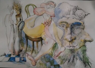 Между первой и второй половиной Painting titled "Между первой и втор…" by Konstantin Udalov, Original Artwork, Watercolor