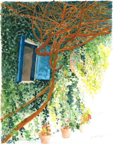 Painting titled "OMBRAGES CRETOIS" by Yves Varlet, Original Artwork, Watercolor