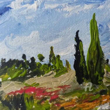 Painting titled "Coquelicots en été" by Roberto Urbano, Original Artwork, Acrylic Mounted on Wood Stretcher frame