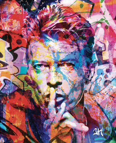Digitale Kunst mit dem Titel "David Bowie" von 2kyff, Original-Kunstwerk, Digitale Malerei Auf Keilrahmen aus Holz montiert
