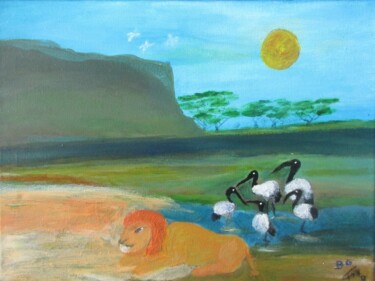 绘画 标题为“Vieux lion et 5 ibis” 由Bruno Grégory (BG), 原创艺术品, 丙烯
