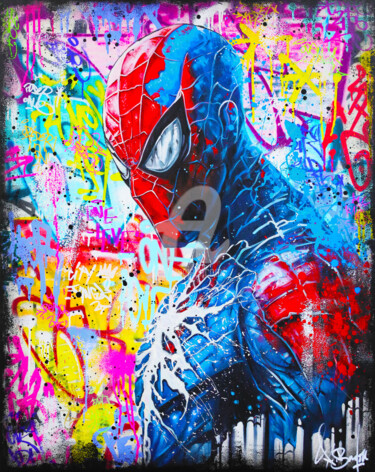 Peinture intitulée "URBAN SPIDER-MAN" par Vincent Bardou, Œuvre d'art originale, Huile Monté sur Châssis en bois