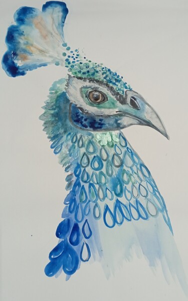 제목이 "Peacock"인 미술작품 Katerina Leousi로, 원작, 수채화