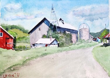Malerei mit dem Titel "The Barn" von Leonid Kirnus, Original-Kunstwerk, Aquarell