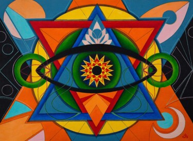 Картина под названием "Inside — Geometric…" - Svetlana Lebedeva, Подлинное произведение искусства, Масло Установлен на Дерев…