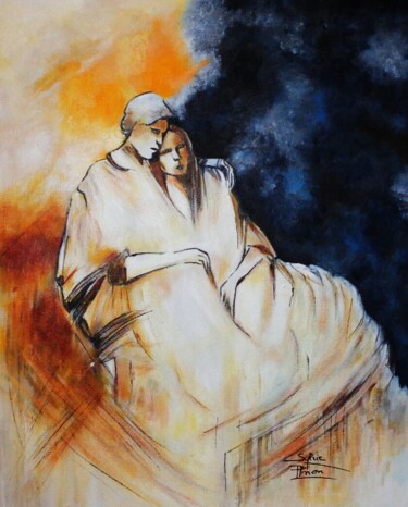 Painting titled "les anges" by Sylvie Pinon, Original Artwork, Acrylic Mounted on Cardboard