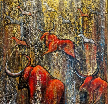 Painting titled "Painting with bulls…" by Nataliya Rozhdestvenskaya, Original Artwork, Acrylic