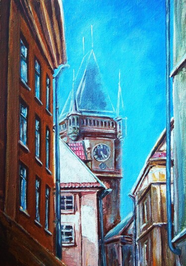 Painting titled "Big City" by Andrei Novik, Original Artwork, Oil Mounted on Wood Stretcher frame