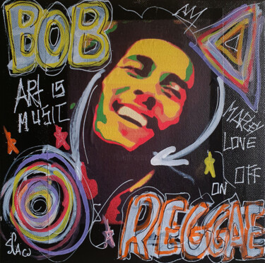 Spaco Bob Marley , 2024 Tableau pop street art Peinture Ζωγραφική με τίτλο "Spaco Bob Marley ,…" από Spaco, Αυθεντικά έργα τέχνης, Ακρυλικό Τοποθετήθηκε στο Ξύλινο φορείο σκελετό