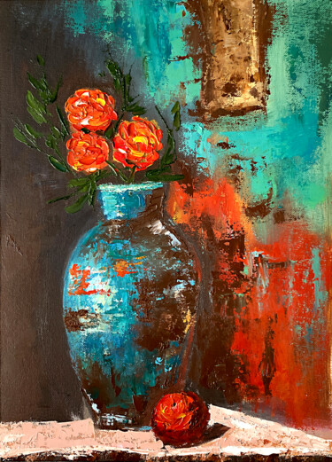 Antique Turquoise Vase Ζωγραφική με τίτλο "Antique Turquoise V…" από Tatiana Malinovscaia, Αυθεντικά έργα τέχνης, Λάδι