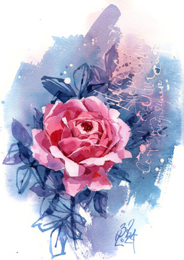 "Pearl" original watercolor of an English garden pink rose ""Pearl" original wa…" başlıklı Tablo Ksenia Selianko tarafından, Orijinal sanat, Suluboya