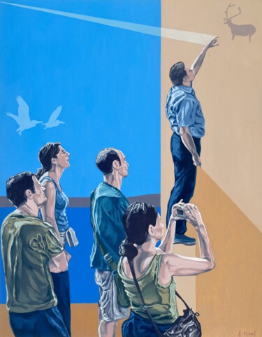 Schilderij getiteld "El tiempo comprimid…" door Salvador Torres, Origineel Kunstwerk, Olie Gemonteerd op Houten paneel