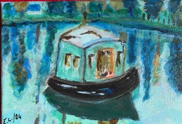 绘画 标题为“La péniche” 由Elisabeth Loussaut, 原创艺术品, 丙烯 安装在木质担架架上
