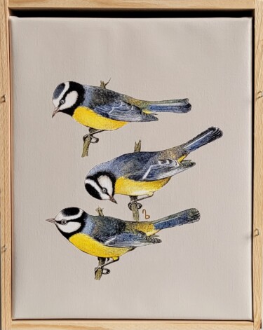 Peinture intitulée "Mésanges bleues" par Nina Beddar, Œuvre d'art originale, Acrylique Monté sur Châssis en bois