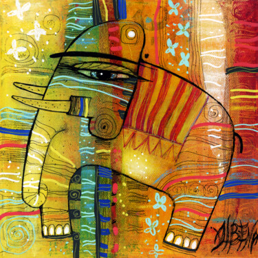Petit éléphant Peinture intitulée "Petit éléphant" par Albena Vatcheva, Œuvre d'art originale, Huile Monté sur Châssis en bois