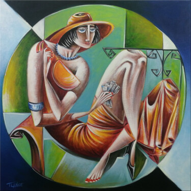 绘画 标题为“Woman Chillout #M228” 由Thomas Lange, 原创艺术品, 油 安装在木质担架架上