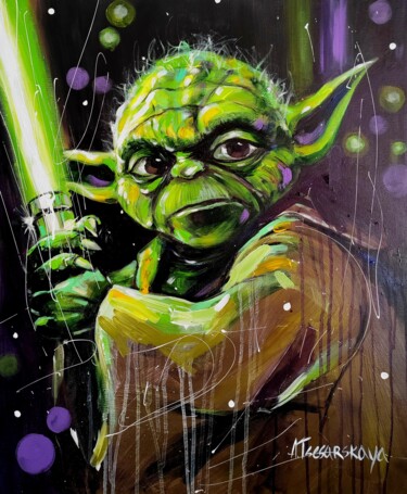 Star wars master Yoda Pintura intitulada "Star wars master Yo…" por Aliaksandra Tsesarskaya, Obras de arte originais, Acrílico Montado em Armação…