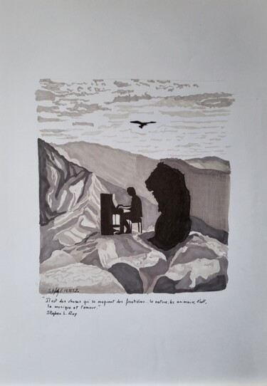 Zeichnungen mit dem Titel "Au-delà des frontiè…" von Stefan, Original-Kunstwerk, Tinte