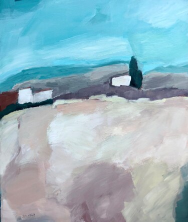 Hameau et cyprès Peinture intitulée "Hameau et cyprès" par Johanne Spinella, Œuvre d'art originale, Acrylique