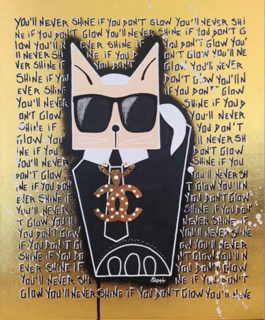 Pintura intitulada "Cat Lagerfeld" por Stéphanie Godann, Obras de arte originais, Acrílico Montado em Armação em madeira
