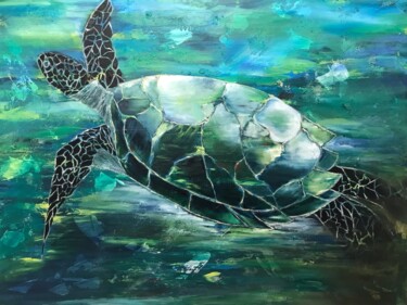 Peinture intitulée "Tortue" par Sylvie Vedel, Œuvre d'art originale, Huile Monté sur Châssis en bois