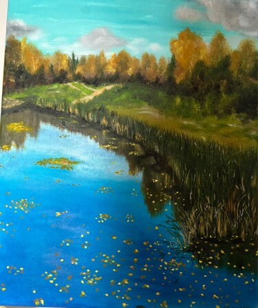 Painting titled "Осінь" by Oksana Perepelytsia, Original Artwork, Oil Mounted on Wood Panel