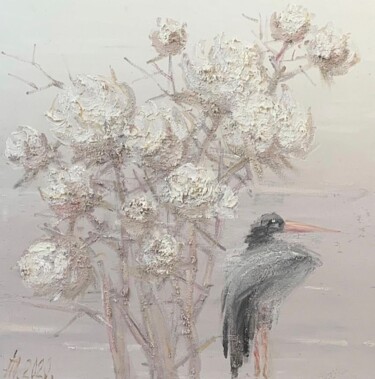 Schilderij getiteld "Stork" door Ivan Pilipenko, Origineel Kunstwerk, Olie