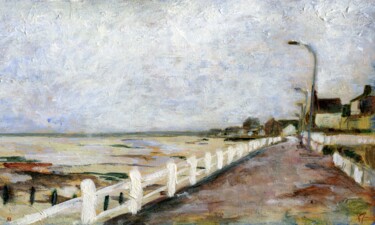 Peinture intitulée "Lion-sur-mer" par Loran De Cevinne, Œuvre d'art originale, Huile Monté sur Carton