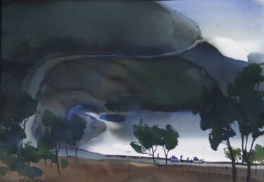 Painting titled "Round about the lake" by Prashant Prabhu, Original Artwork, Watercolor
