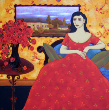 Woman with Landscape Ζωγραφική με τίτλο "Woman with Landscape" από Karen Rieger, Αυθεντικά έργα τέχνης, Λάδι Τοποθετήθηκε στο Ξύλινο φορείο σκελε…
