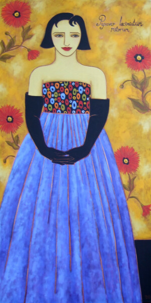 Woman with Poppies 「Woman with Poppies」というタイトルの絵画 Karen Riegerによって, オリジナルのアートワーク, オイル ウッドストレッチャーフレームにマウント