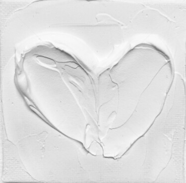 Heart - Love, Amour, Amore, 3D white textured minimalistic Painting titled "Heart - Love, Amour…" by Nataliia Krykun, Original Artwork, Acrylic Mounted on Wood Stretcher frame