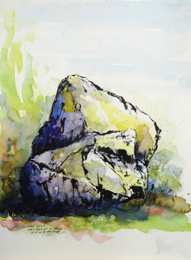Drawing titled "Les grosse roches" by René Blanchet, Original Artwork, Watercolor