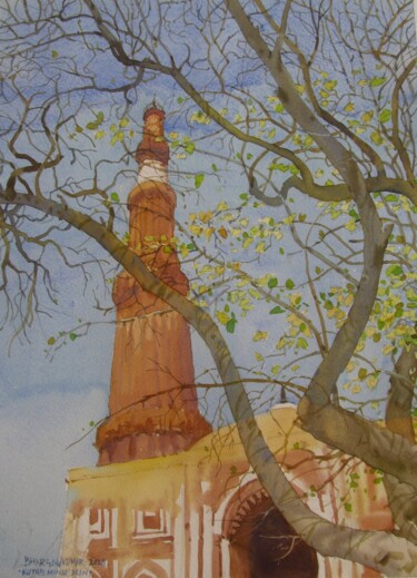 Kutub minar 2 Painting titled "Kutub minar 2" by Bhargavkumar Kulkarni, Original Artwork, Watercolor
