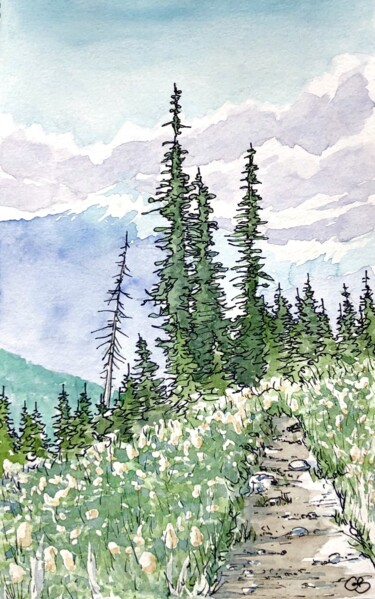 Schilderij getiteld "Taylor Meadows" door Gurvan Beubry, Origineel Kunstwerk, Aquarel